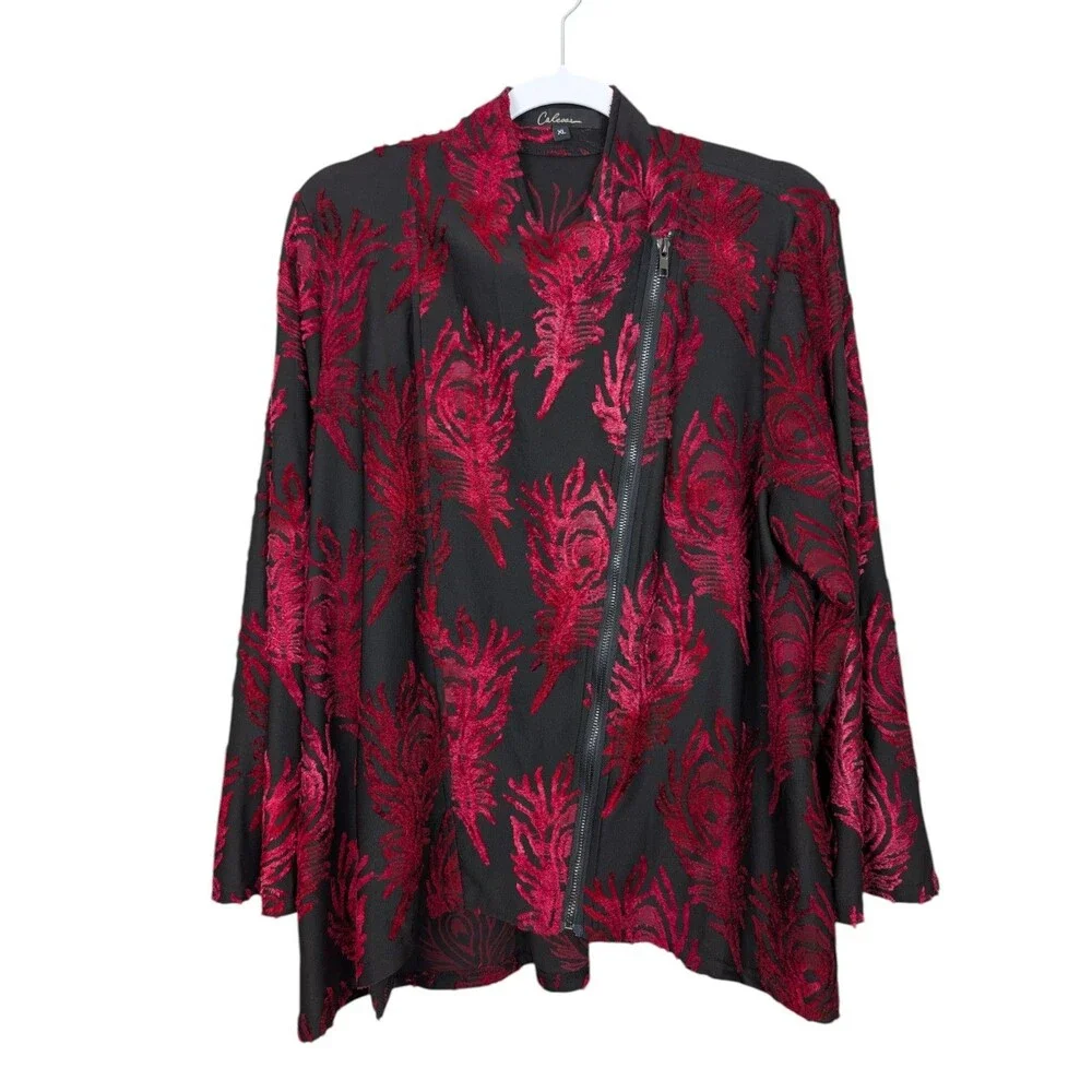 Calessa Embroidered Asymmetric Zip Stretch Jacket Top Size XL